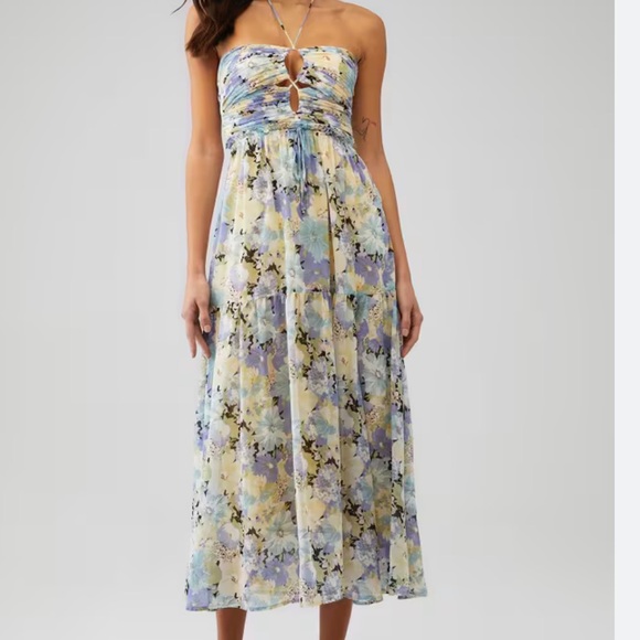 Astr Dresses & Skirts - ASTR the Label Floral Midi Dress - Blue and Yellow